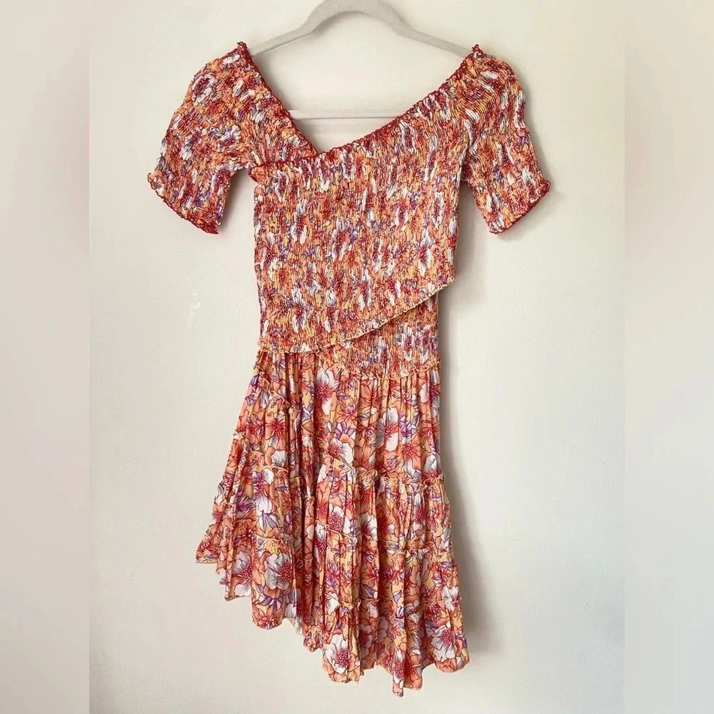 Poupette St Barth Dress Women’s XS Soledad Mini Yellow Dalia Floral Off Shoulder - Picture 5 of 11